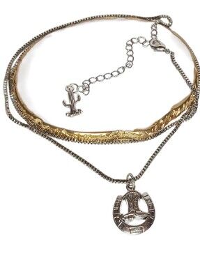 Silver Horseshoe Necklace with Cactus Charm Cowboy Western Gender Neutral Unisex
